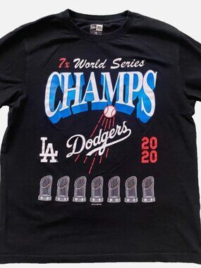 New Era Los Angeles Dodgers T Shirt L World Series Trophies MLB Fan Graphic